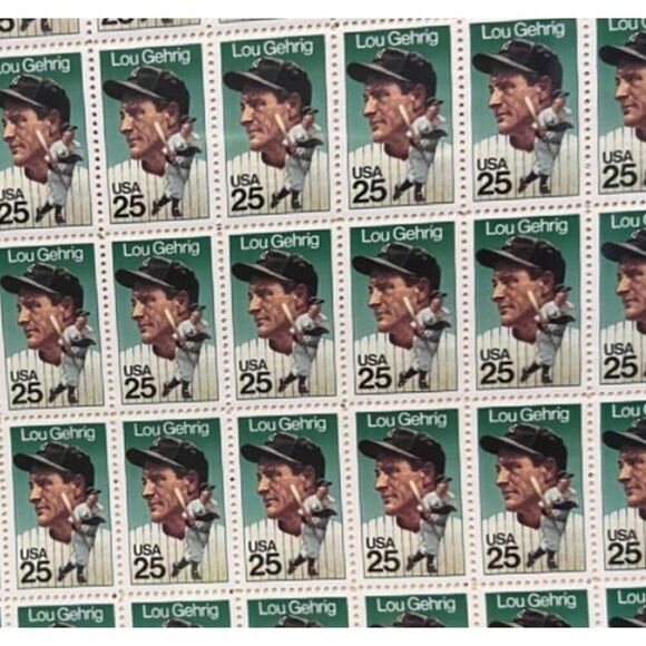 MNH Vintage Complete Lou Gehrig Commemorative Sheet of 50 25c Stamps Scott #2417 - Picture 2 of 2